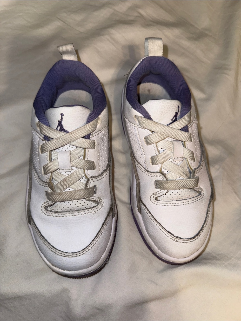 Jordan Kids White and Purple Low-Top Sneakers